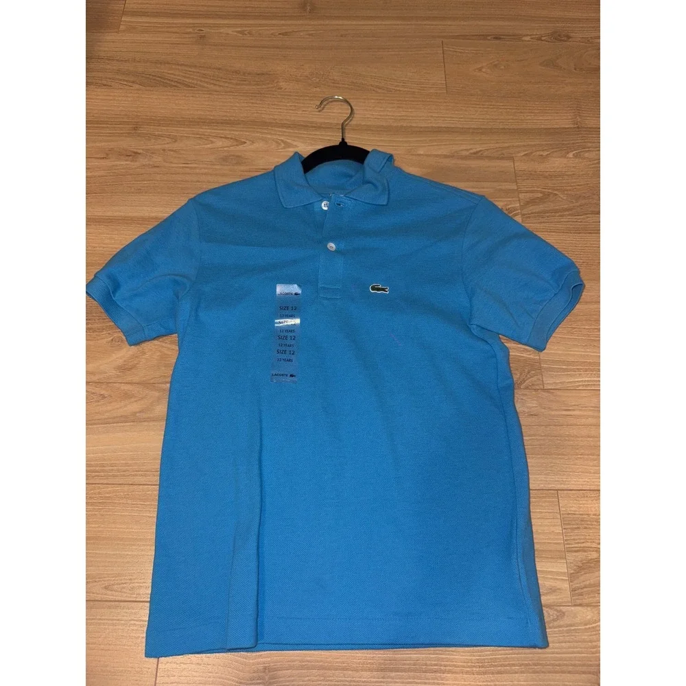 Lacoste‎ Boys Blue Short Sleeve Pique Polo Shirt Size 12 New